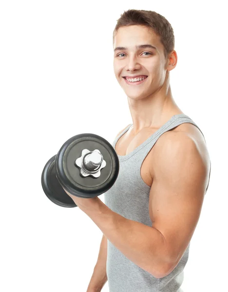 Fit man exercising with dumbbells — Stock Photo, Image