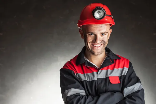 Portrait of happy smiling coal miner — Stock Photo, Image