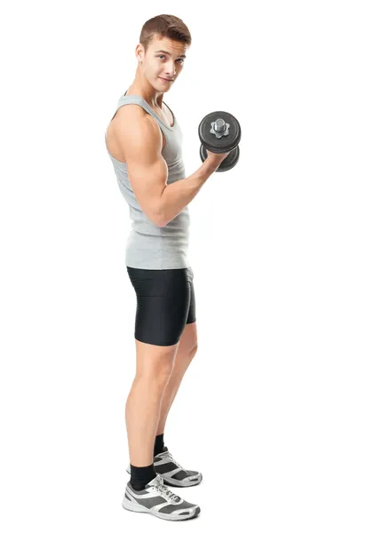 Fit man exercising with dumbbells — Stock Photo, Image