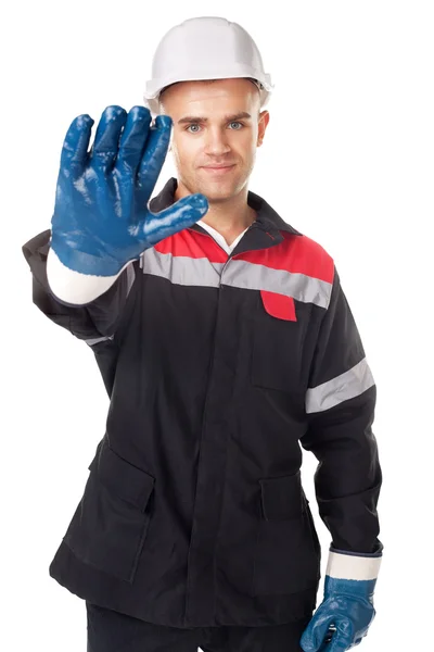 Worker doing stop symbol — Stock Photo, Image