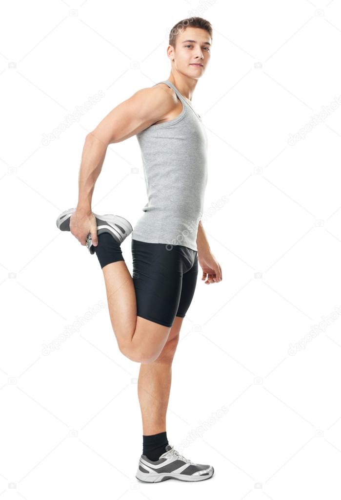 Athlete doing stretches exercises