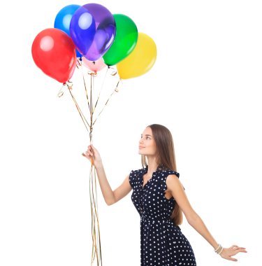 renkli balonlar ile güzel bir kadın