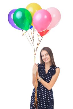 renkli balonlar ile güzel bir kadın