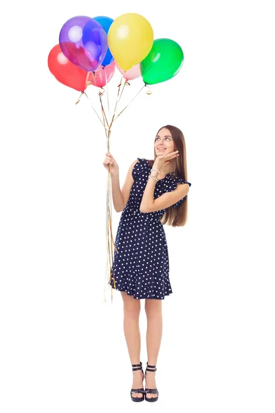 Beautiful woman with colorful balloons — Stock Photo, Image