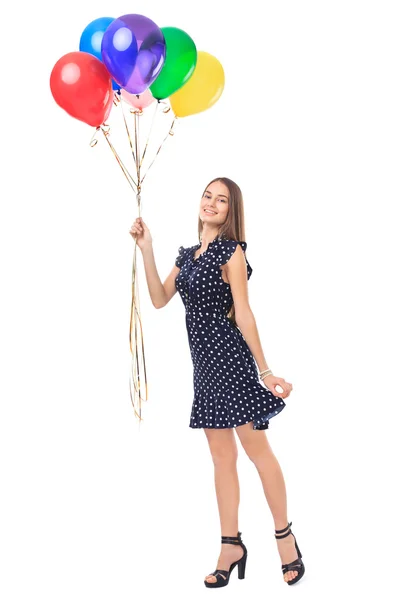 Beautiful woman with colorful balloons — Stock Photo, Image