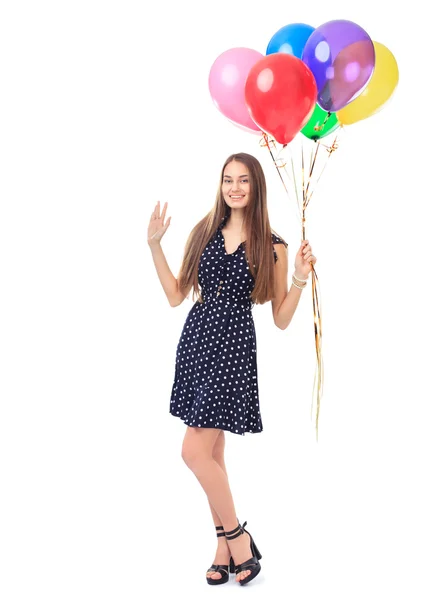 Beautiful woman with colorful balloons — Stock Photo, Image