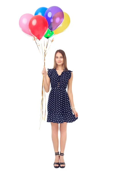 Bella donna con palloncini colorati — Foto Stock