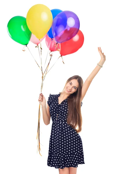 Mooie vrouw met kleurrijke ballonnen — Stockfoto