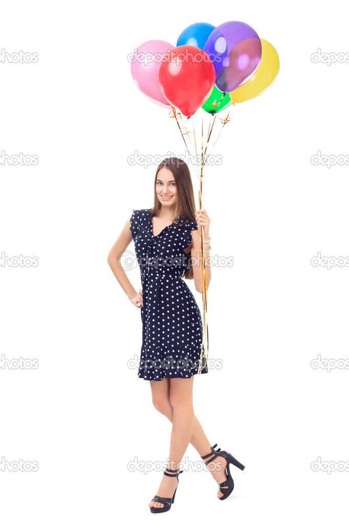 Beautiful woman with colorful balloons