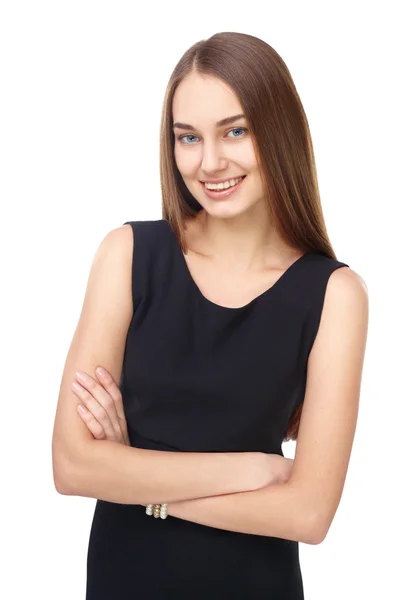 Portret van mooie jonge lachende vrouw — Stockfoto