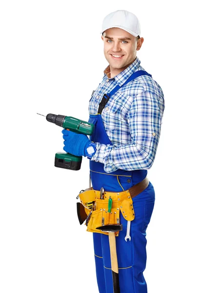 Young construction worker with electric drill — Stock Photo, Image