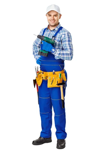 Young construction worker with electric drill — Stock Photo, Image