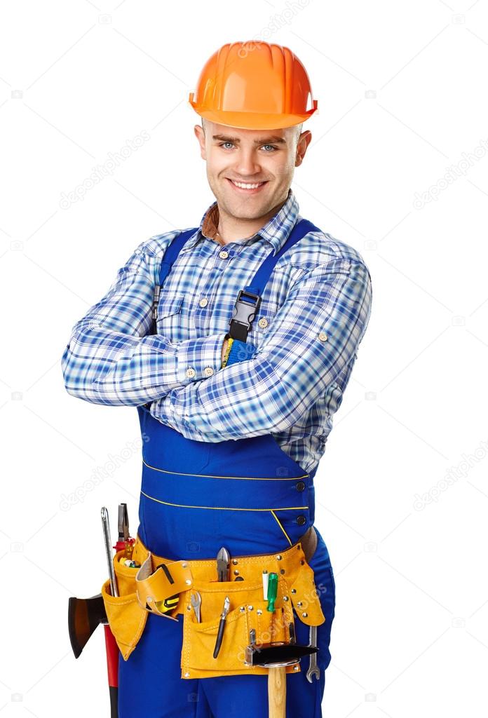 Portrait of happy young construction worker