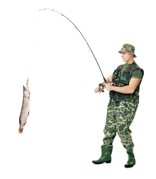 Pescador captura de un pez —  Fotos de Stock