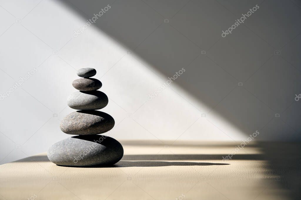 Pyramid of pebbles stones with copy space