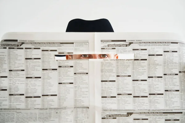 Private Detective Hiding Watches Newspaper White Background Investigation Secret Detective — Stock Fotó