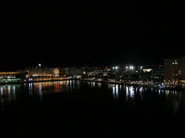 Ampio Scatto Medio Del Porto Porto Rico Notte Con Luci — Foto Stock