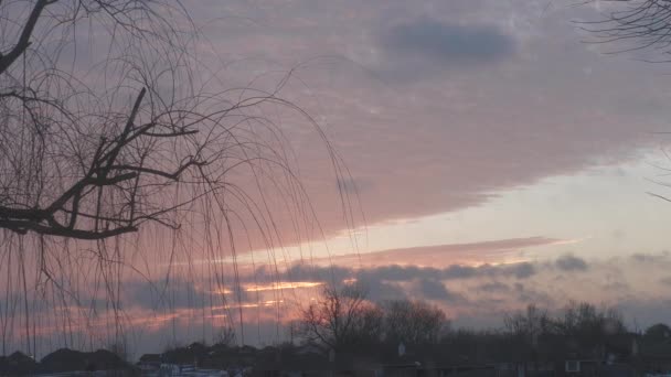 Medio Cerca Toma Constante Hermosas Nubes Del Amanecer Los Cielos — Vídeos de Stock