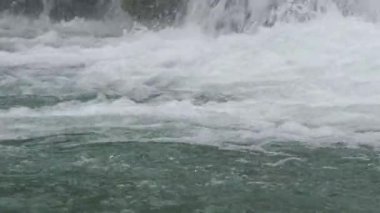 Şelalenin köpüren dalgaları akıntıya karşı akıyor.