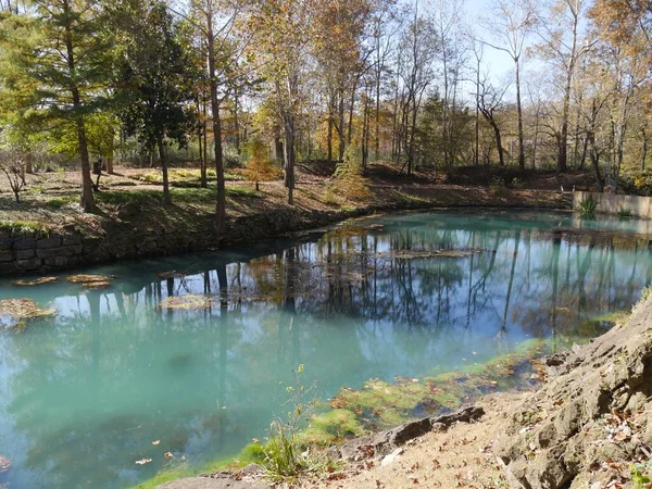 Les Eaux Bleues Une Source Aux Arbres Colorés Automne — Photo