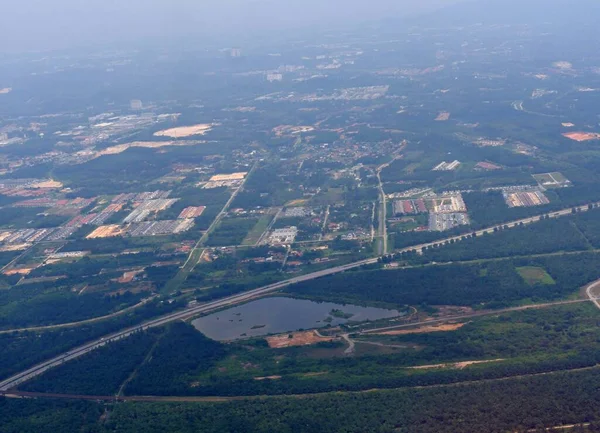 Eerial Shot Pueblos Granjas Que Acercan Aeropuerto Saigón Vietnam — Foto de Stock