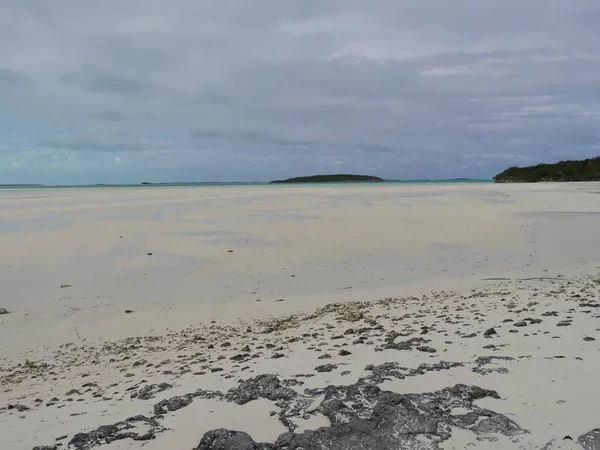 Grande Quantidade Areia Branca Praia Exuma Point Bahamas Maré Baixa — Fotografia de Stock