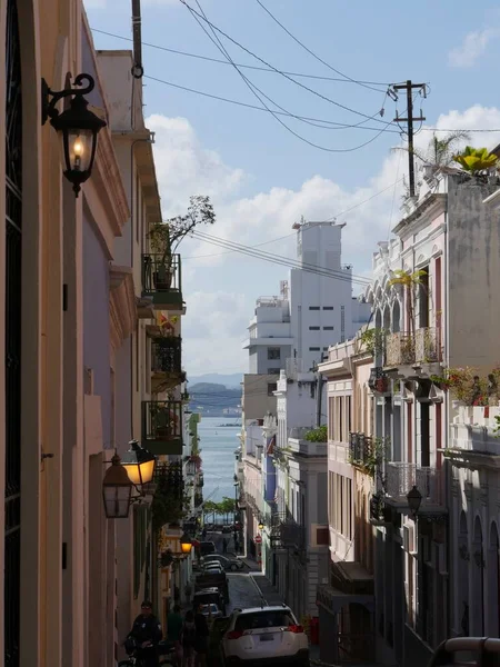San Juan Puerto Rico Enero 2017 Calle Muy Estrecha Llena — Foto de Stock