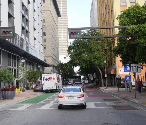 Miami Florida Diciembre 2018 Foto Una Calle Solo Sentido Con — Foto de Stock