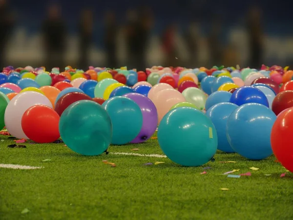 Medium Wide Shot Colorful Baloons Ground Graffiti Scattered All — Stock Photo, Image