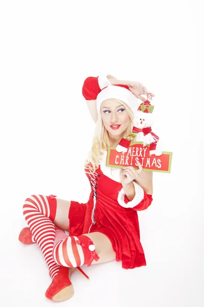 Menina de Natal loira atraente com decoração de Natal Fotos De Bancos De Imagens Sem Royalties