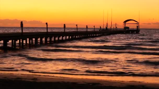 Skyline und Ponton bei Sonnenuntergang — Stockvideo