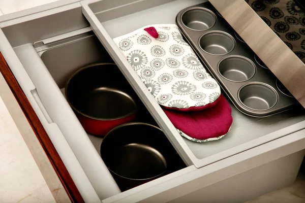 Kitchen drawer with compartments — Stock Photo, Image