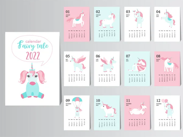 Дизайн Милого Календаря Тварин 2022 Рік Рік Шаблонів Щомісячних Карт — стоковий вектор