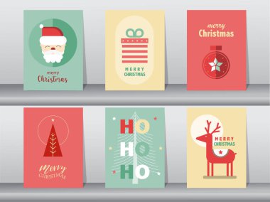 Şirin Mutlu Noeller seti şirin bir hayvan ve mutlu yıllar, bayram sembolleri, vektör çizimleri.