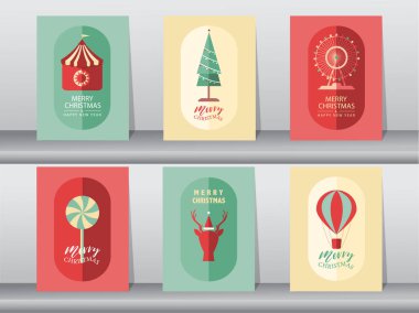 Sevimli hayvanlı mutlu noeller seti ve mutlu yıllar, bayram, kart, semboller, vektör çizimler..