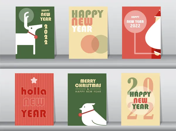 Набор Милых Животных Рождество Счастливого Новогоднего Фона Рукописный Шаблон Поздравительная — стоковый вектор