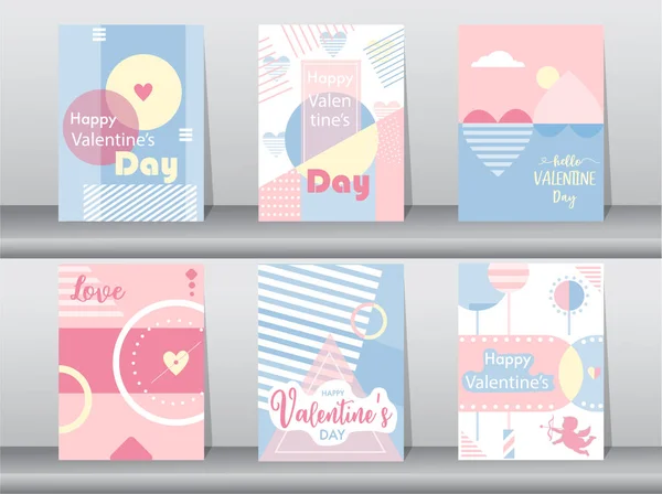 Jeu Cartes Saint Valentin Sur Motif Rétro Design Amour Mignon — Image vectorielle