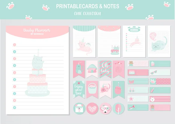 Conjunto Animales Tarjetas Vectoriales Lindo Pastel Baby Shower Imprimible Etiquetas — Vector de stock