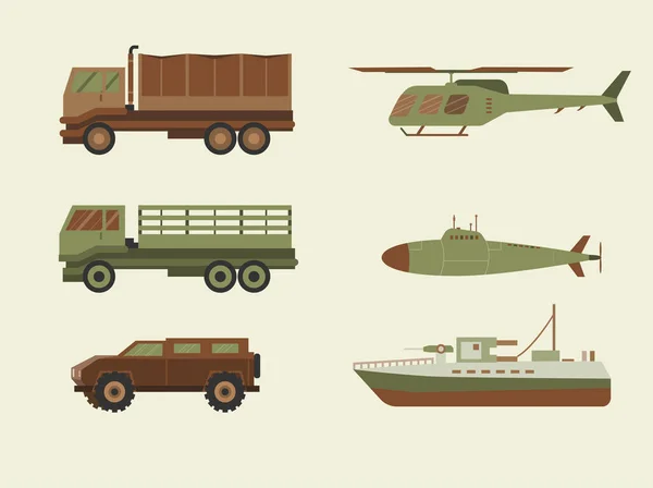 Conjunto Transporte Del Ejército Colección Vehículos Combate Con Tanques Vehículos — Vector de stock
