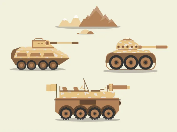 Conjunto Transporte Del Ejército Colección Vehículos Combate Con Tanques Vehículos — Vector de stock