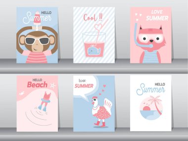 Desen tasarımı, poster, şablon, selamlama, kartlar, vektör illüstrasyonları üzerine yaz kartı için sevimli bir hayvan seti.