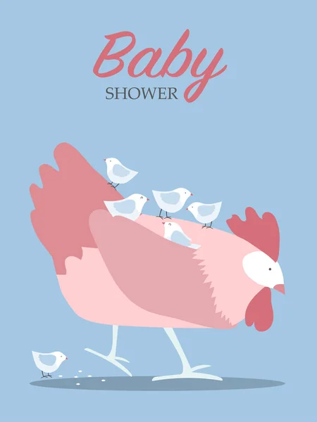 Курица Курицей Дизайн Ребенка Душ Приглашения Карточки Милые Животные Плакат — стоковый вектор
