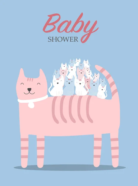 Mother Cat Kittens Design Baby Shower Invitations Cards Cute Animal — стоковый вектор