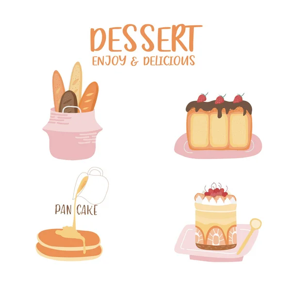 Set Dessert Collection Cartoon Style Icons Isolated White Background Sweet — Stockvector