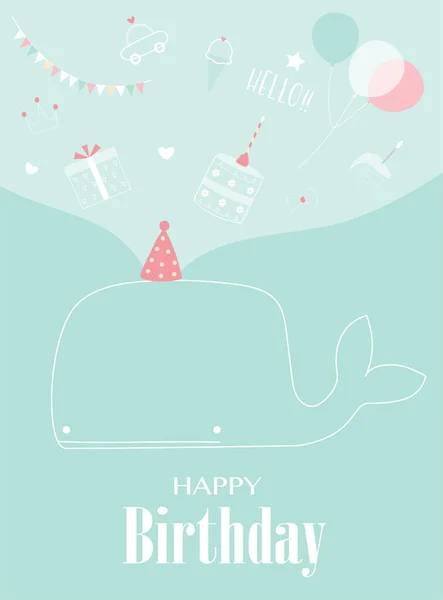 Happy Birthday Cards Cute Whale Animal Poster Template Greeting Card — Stockvektor