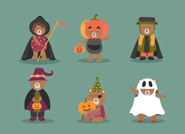 Figurenset Für Halloween Cartoon Stil Niedliches Tier Vektor Illustrationen — Stockvektor