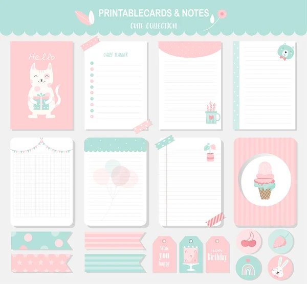 Conjunto Animales Tarjetas Vectoriales Lindo Baby Shower Imprimible Etiquetas Tarjetas — Archivo Imágenes Vectoriales