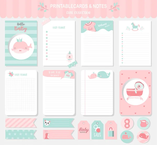 Conjunto Animales Tarjetas Vectoriales Lindo Baby Shower Imprimible Etiquetas Tarjetas — Archivo Imágenes Vectoriales