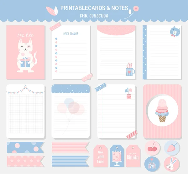 Ensemble Animaux Cartes Vectorielles Mignonnes Baby Shower Imprimable Étiquettes Cartes — Image vectorielle