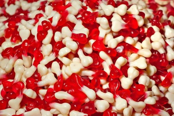 Textura Caramelos Gelatina Roja Blanca Dulces Montón Cerca Tienda Dulces —  Fotos de Stock